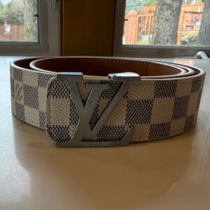 LV Belt Cream Daimer Azur Canvas Silver Belt - See Description